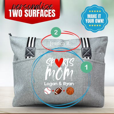 Custom-Designed & Personalized GRAY Tessa Tote Bag with Multiple Zippers and Compartments