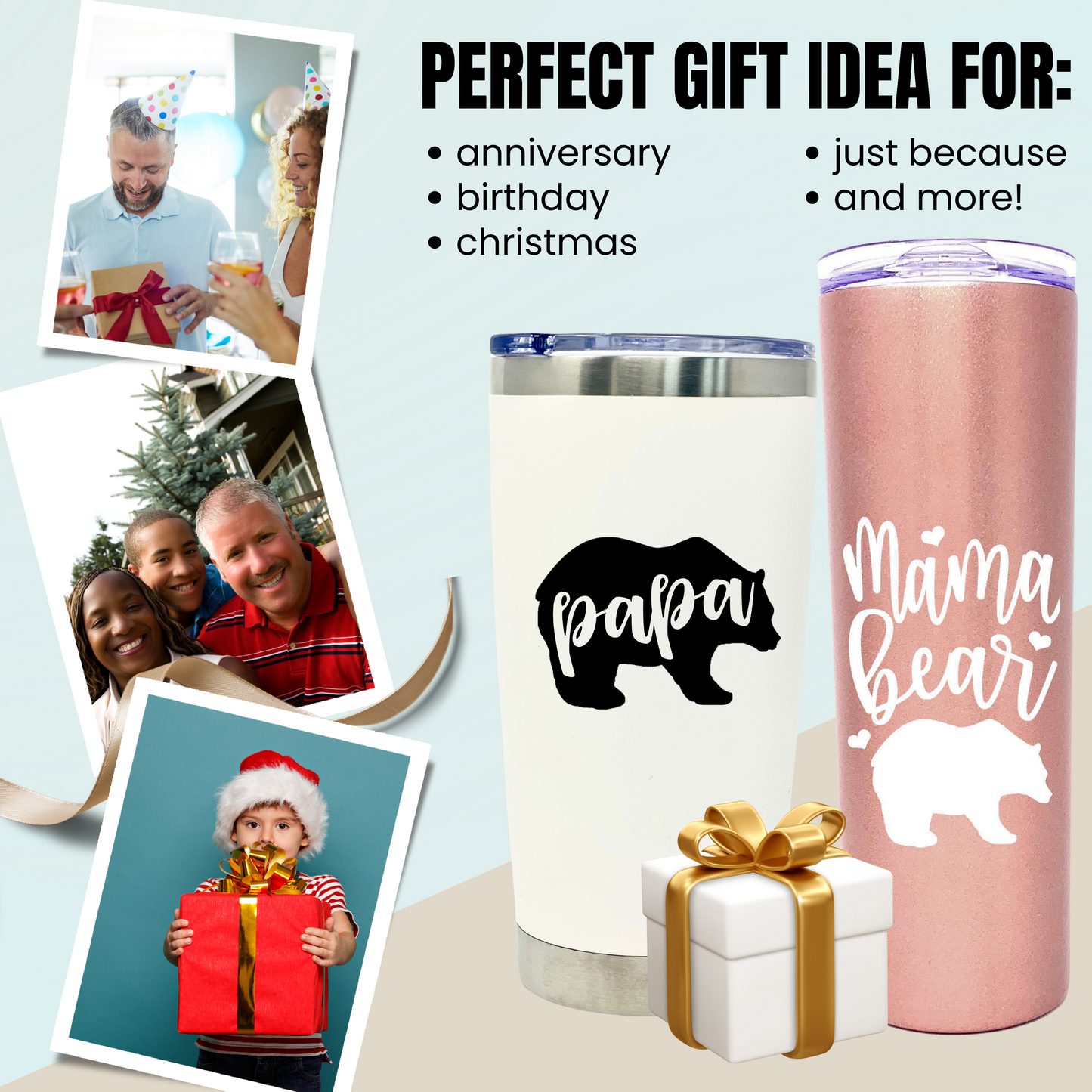 Mom and Dad Gift Coffee Mug - Mama Bear and Papa Bear Tumbler - Mom and Dad Cup - Cute Gifts for Mother, Father, New Moms and Dads for Christmas, Birthday, Mother's Day, and Father's Day (Mama Bear and Papa Bear 20 oz Gift Set)