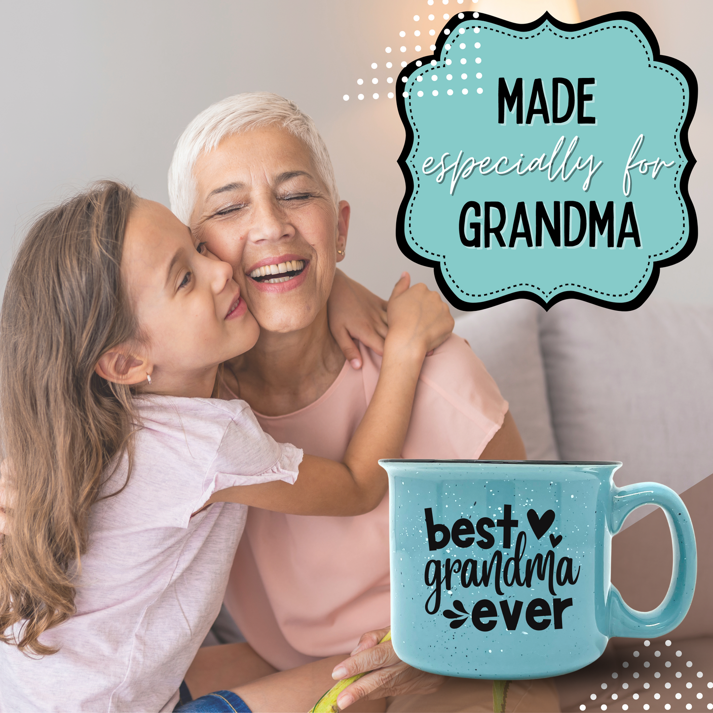 Best Grandma Ever Teal - Cute Funny Coffee Mug for Grandma - Unique Fun Gifts for Grandmother, Grandma from Grandkids - Coffee Cups & Mugs with Quotes