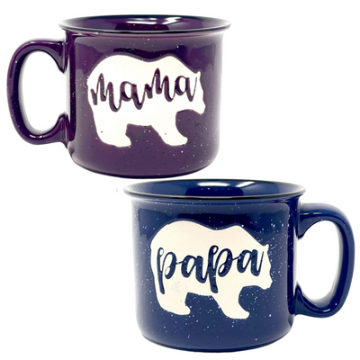 Mama Bear & Papa Bear Coffee Mug - Cute Coffee Cups for Men and Women - Unique Fun Gifts for Him, Her, Mother's Day, Father's Day, Christmas (Mama Bear Coral & Papa Bear Light Blue Gift Set)