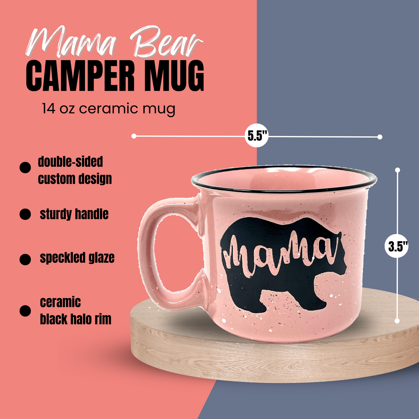 Mama Bear & Papa Bear Coffee Mug - Cute Coffee Cups for Men and Women - Unique Fun Gifts for Him, Her, Mother's Day, Father's Day, Christmas (Mama Bear Coral & Papa Bear Light Blue Gift Set)