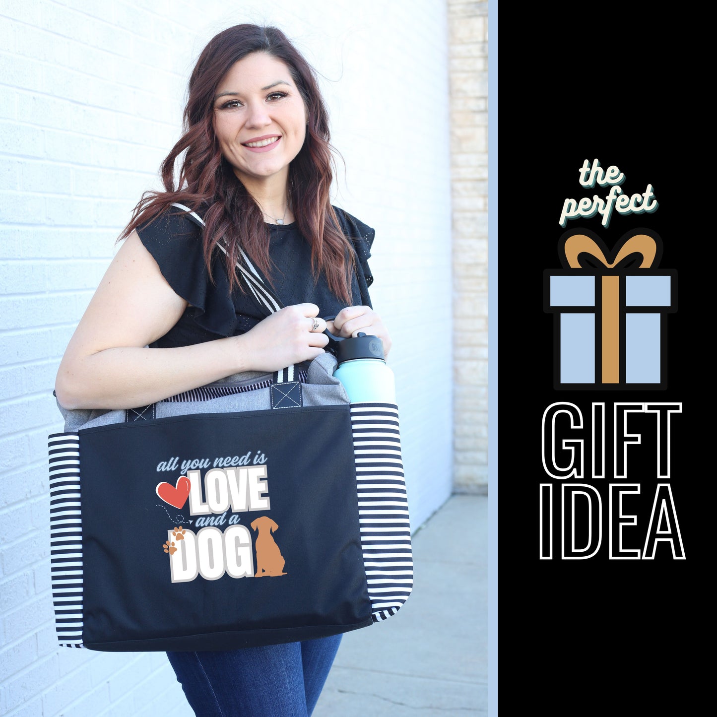 All You Need is Love and a Dog Gray LouLou Tote Bag with 15 Pockets