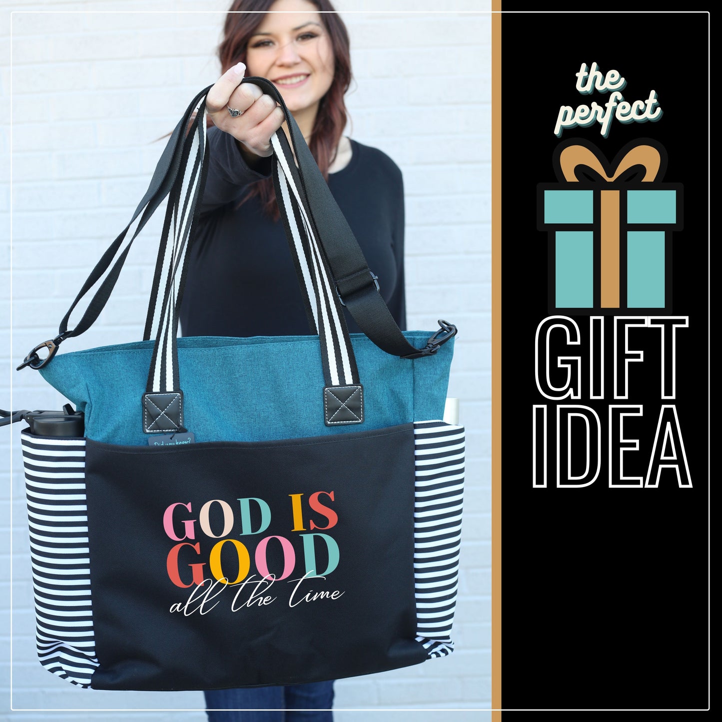 God is Good All the Time Teal LouLou Tote Bag with 15 Pockets