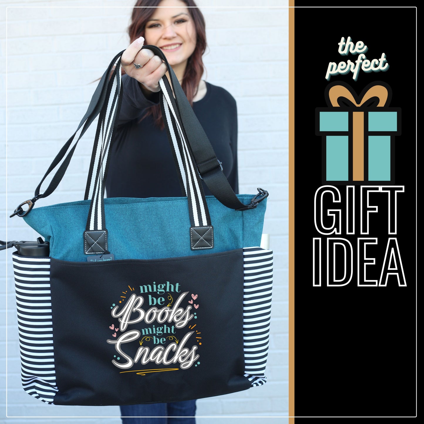 Books or Snacks LouLou Mom Teal Tote Bag
