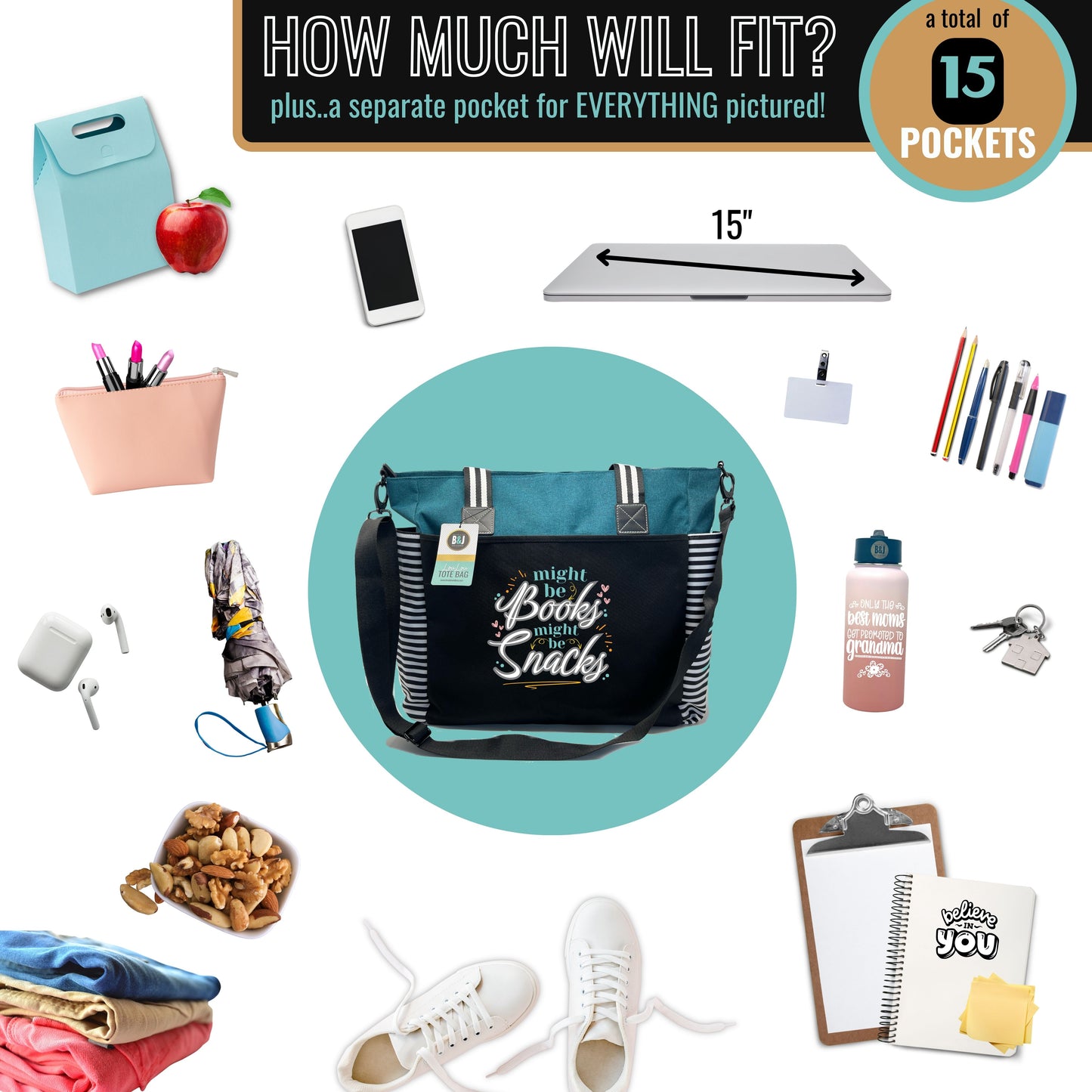 Books or Snacks LouLou Mom Teal Tote Bag