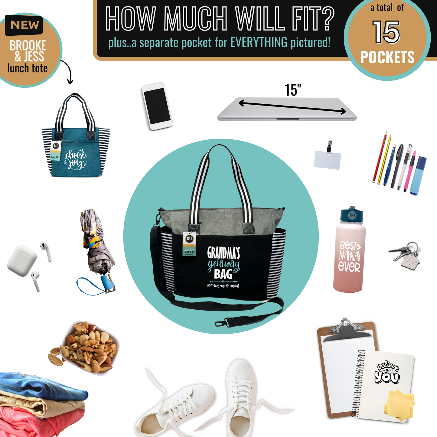 Grandma Getaway LouLou Gray Tote Bag for Grandmothers