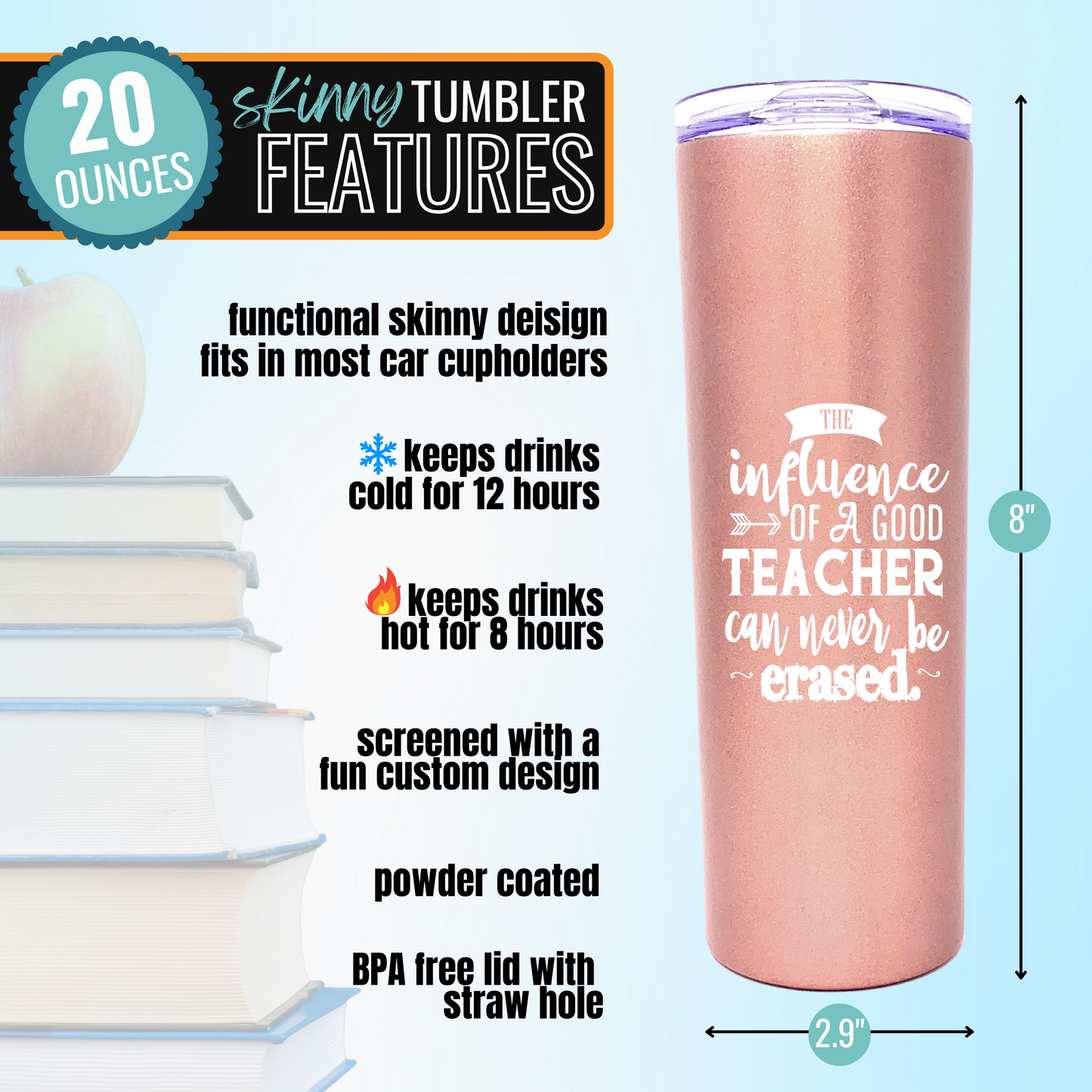 Brooke & Jess Designs Teacher Gifts for Women - Teacher Mug, Tumbler, Cup - Teacher Appreciation Gifts for Teachers, Gift Ideas for Birthday, New Teachers (Teach Love Inspire 20 oz Skinny 4 Pack)