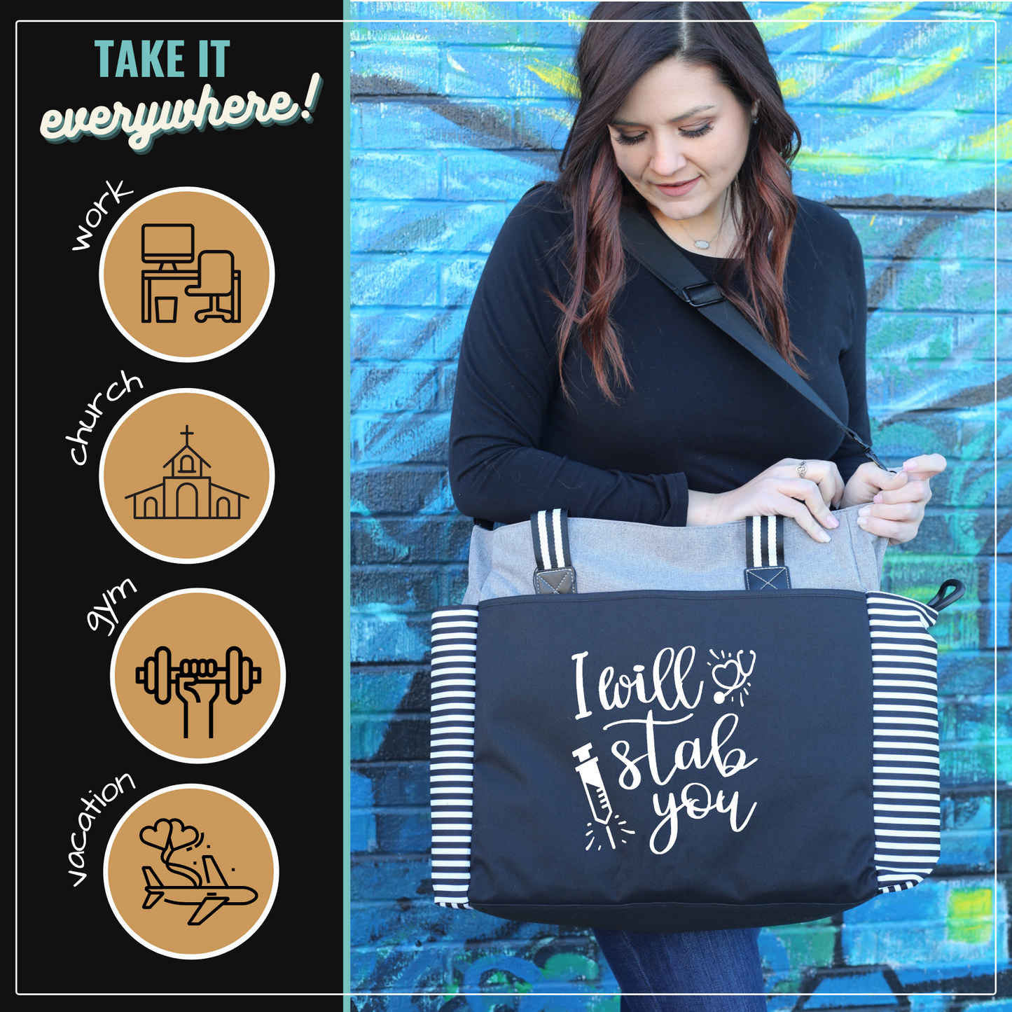 I Will Stab You Lou Lou Gray Tote Bag for Medical Workers