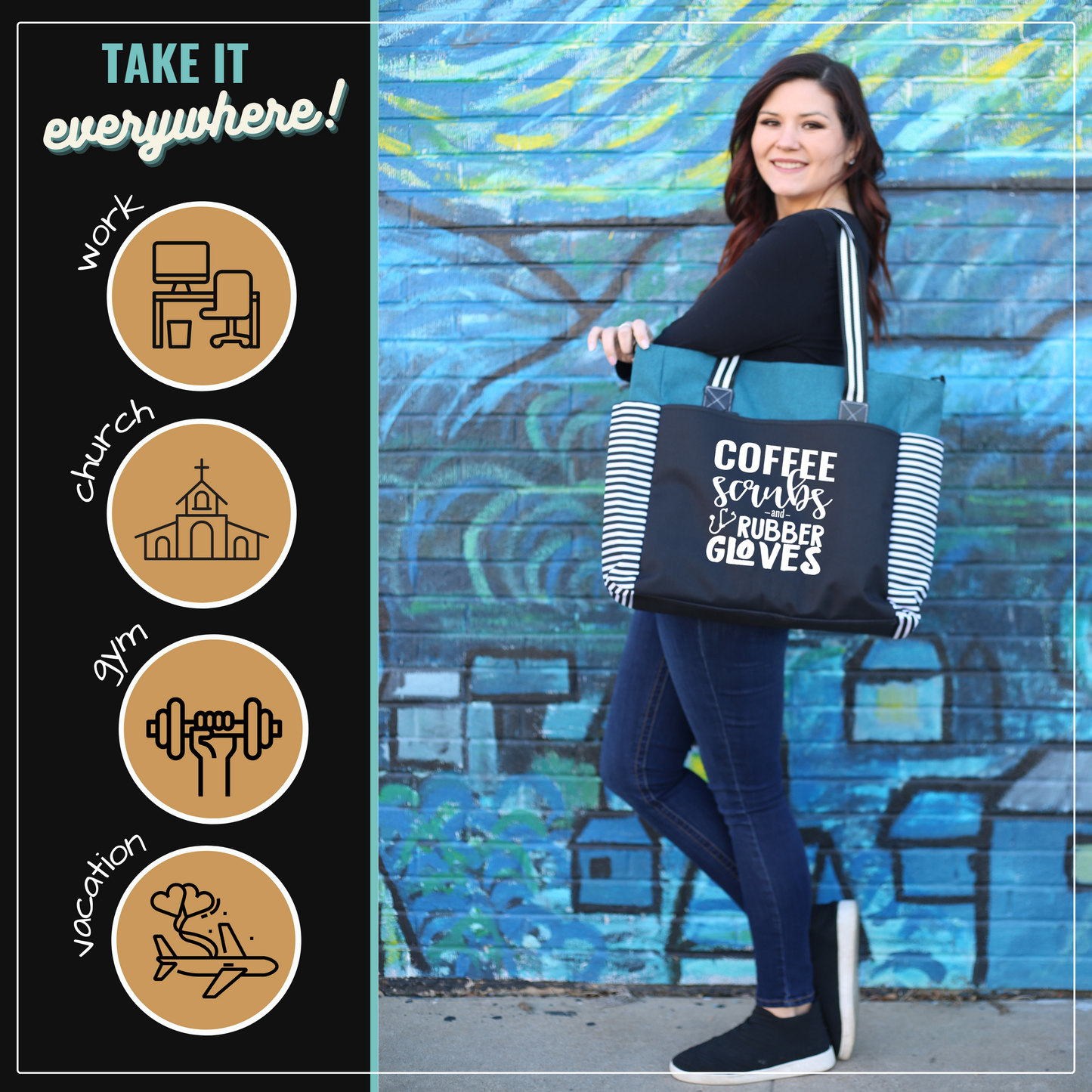 Coffee Scrubs LouLou Teal Tote Bag for Medical Workers
