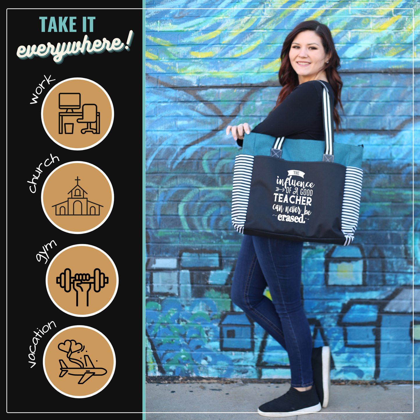 Teacher Influence Loulou Teal Tote Bag for Teachers