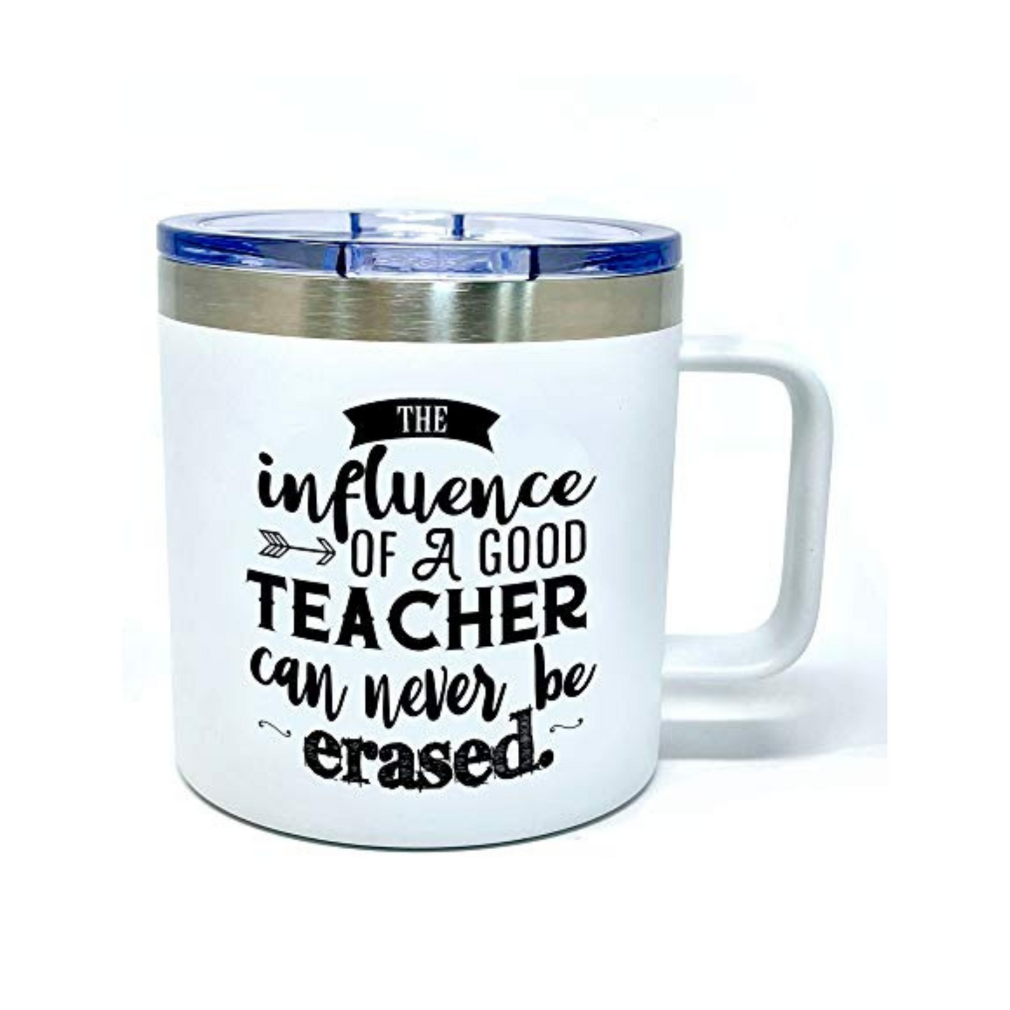 Teacher Influence 14 oz White Camper Tumbler for Teachers