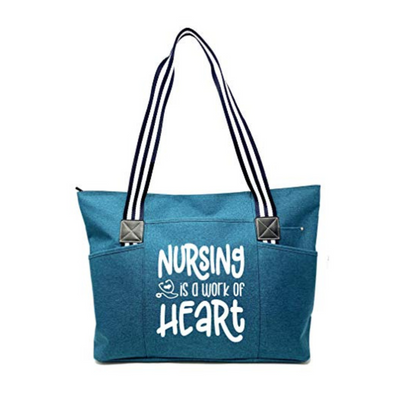 Nursing is a Work of Heart Tessa Teal Tote Bag For Nurses