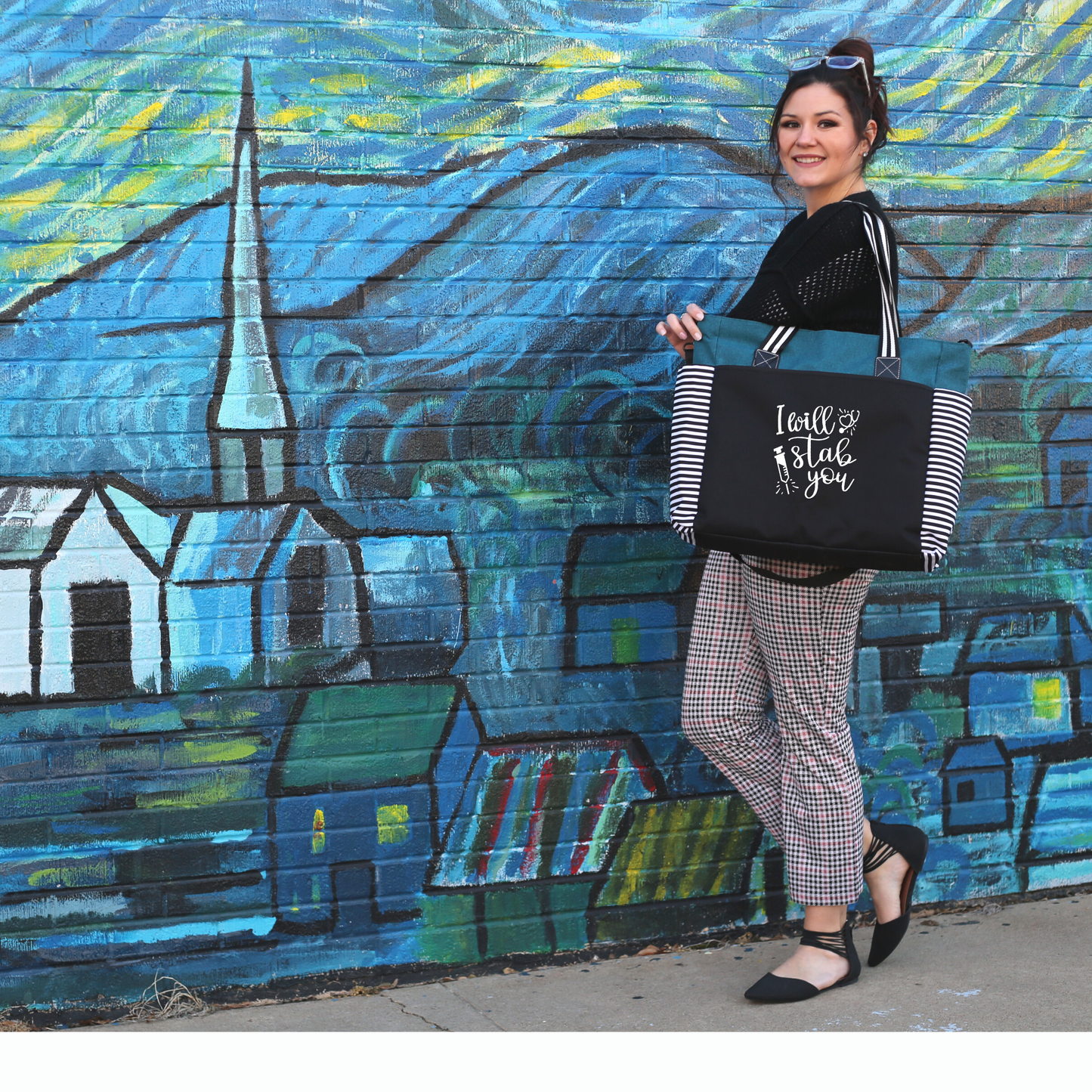 I Will Stab You LouLou Teal Tote Bag for Medical Workers