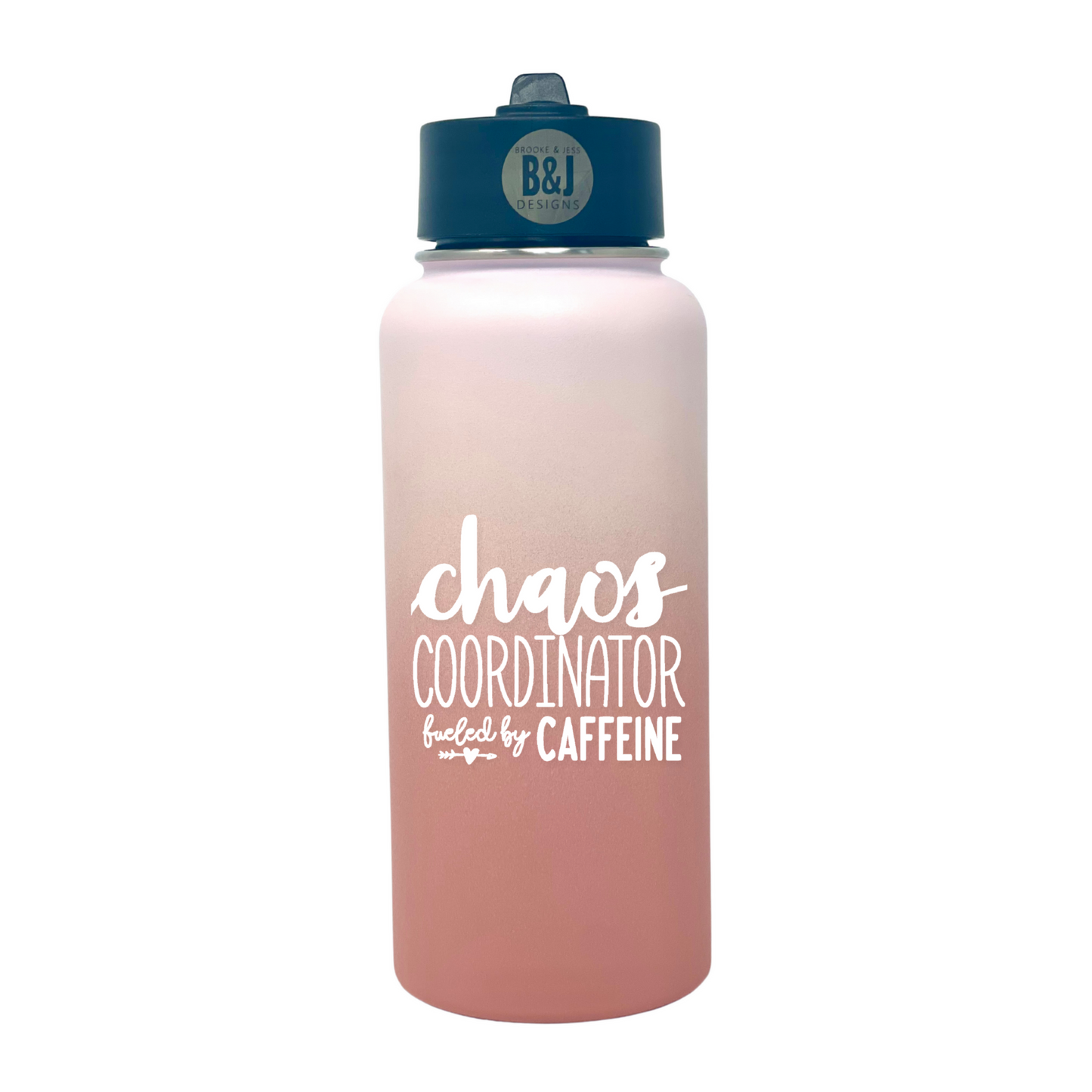 Chaos Coordinator Fueled by Caffeine 32 oz Rose Gold Water Bottle for Bosses
