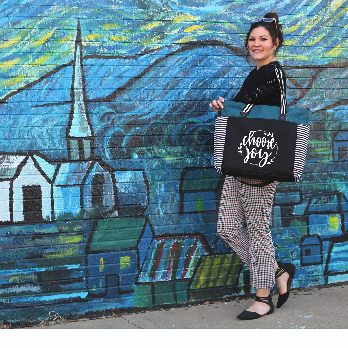 Choose Joy LouLou Teal Tote Bag