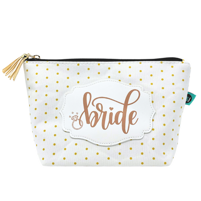 Brooke & Jess Designs Bride Janie Pouch Gifts for Women Gold Dotted Makeup Bags Cosmetic Bag Travel Toiletry Makeup Pouch Pencil Bag with Zipper Best Wedding Gifts