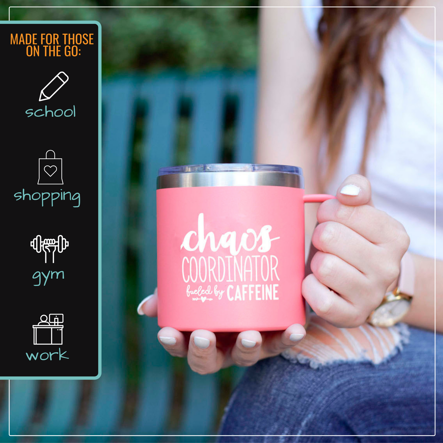 Chaos Coordinator Fueled By Caffeine 14 oz Coral Camper Tumbler for Bosses