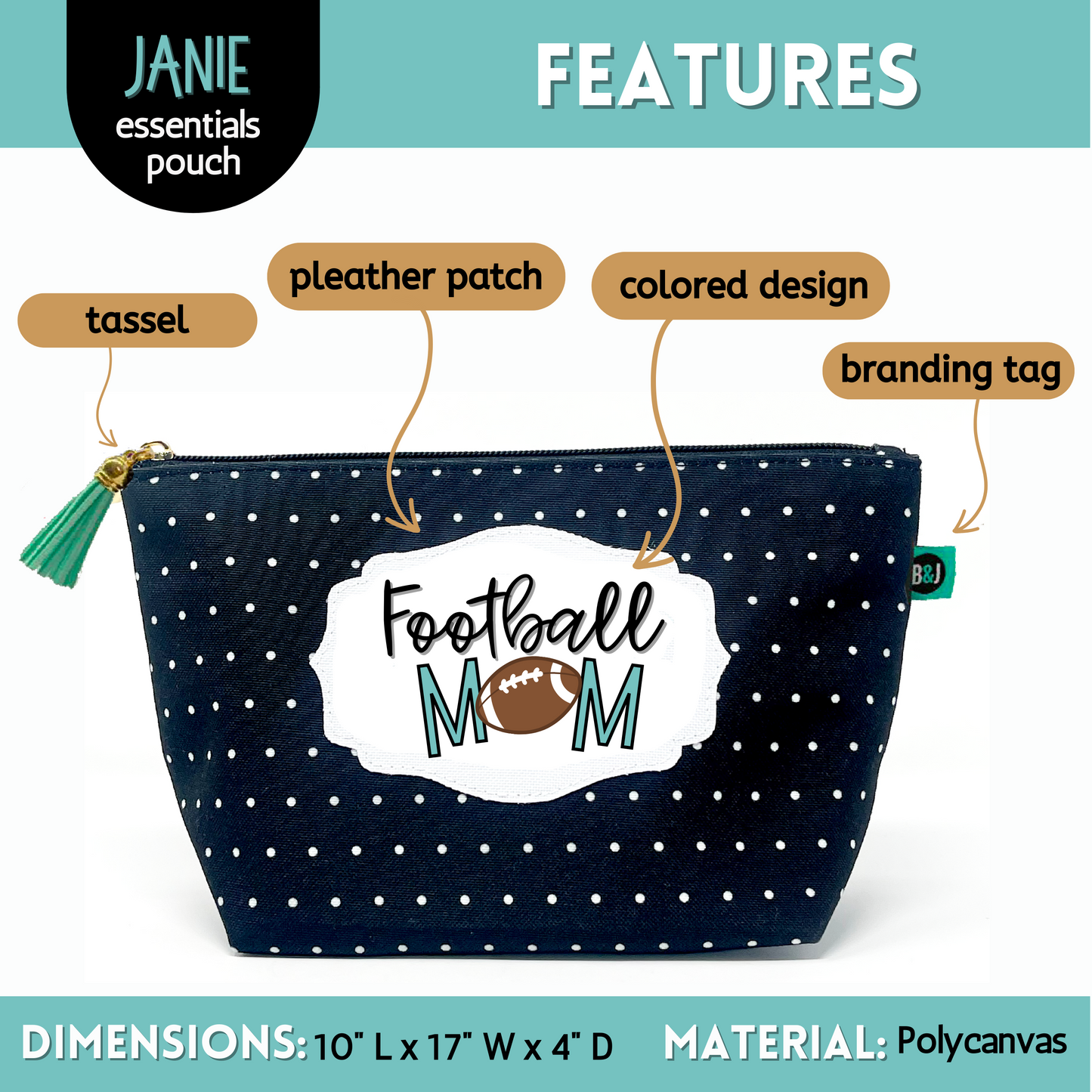 Football Mom Janie Zippered Pouch