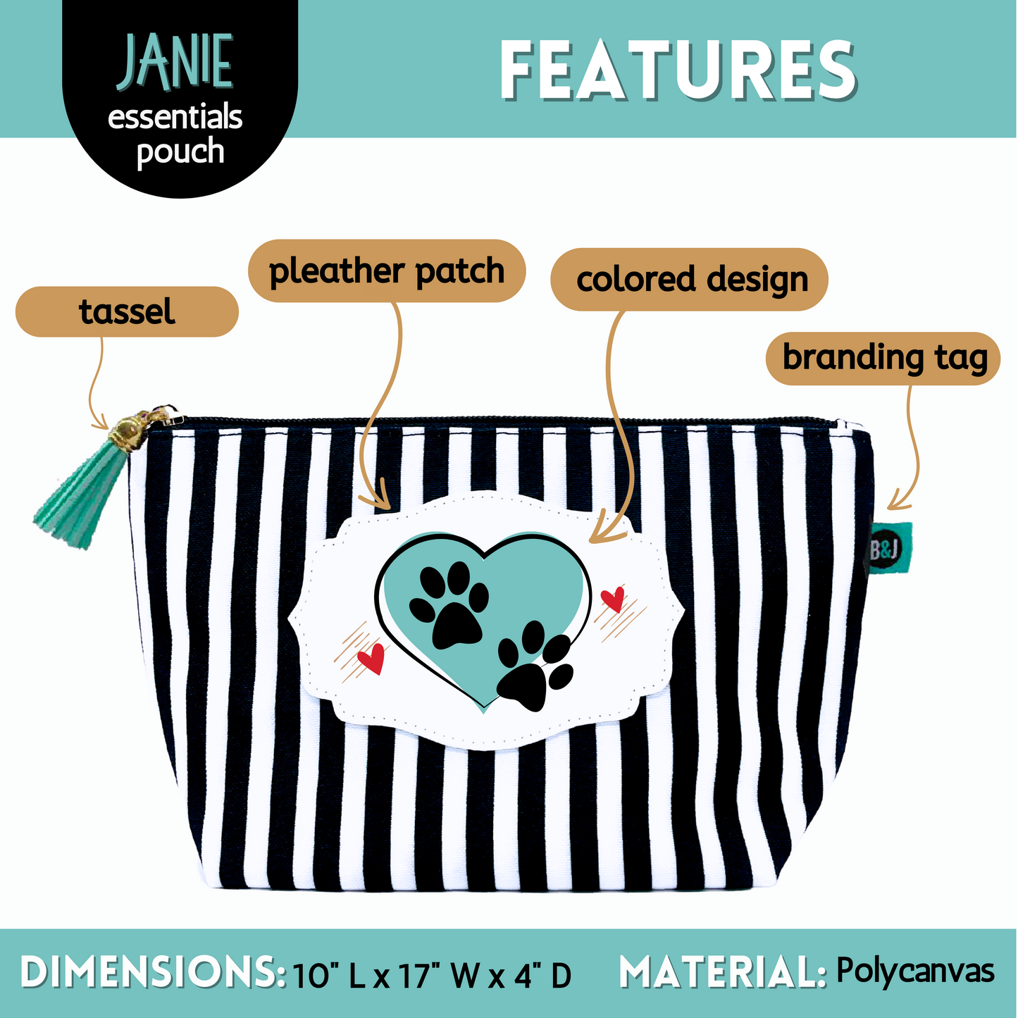 Heart and Paws Janie Zippered Pouch