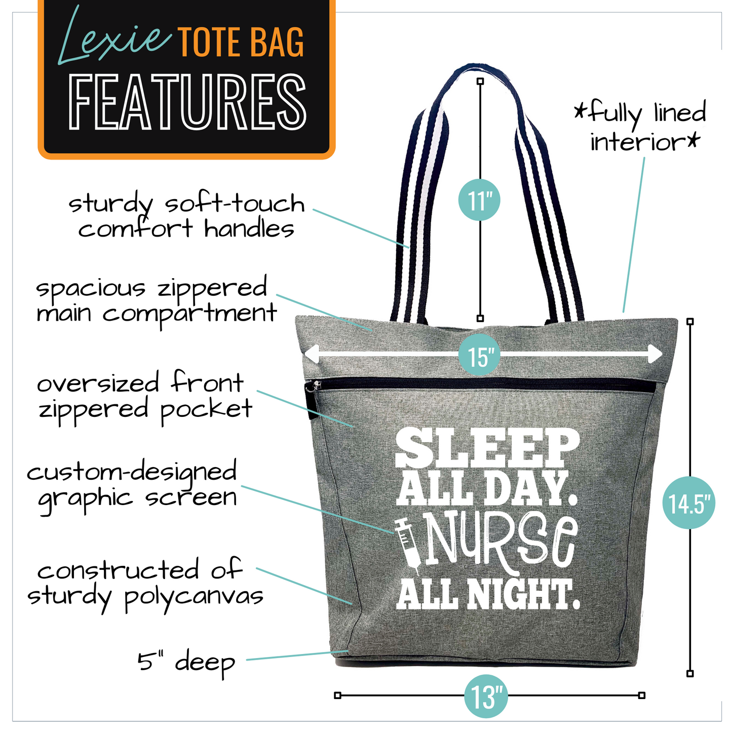 Nurse All Night Lexie Gray Tote Bag for Nurses