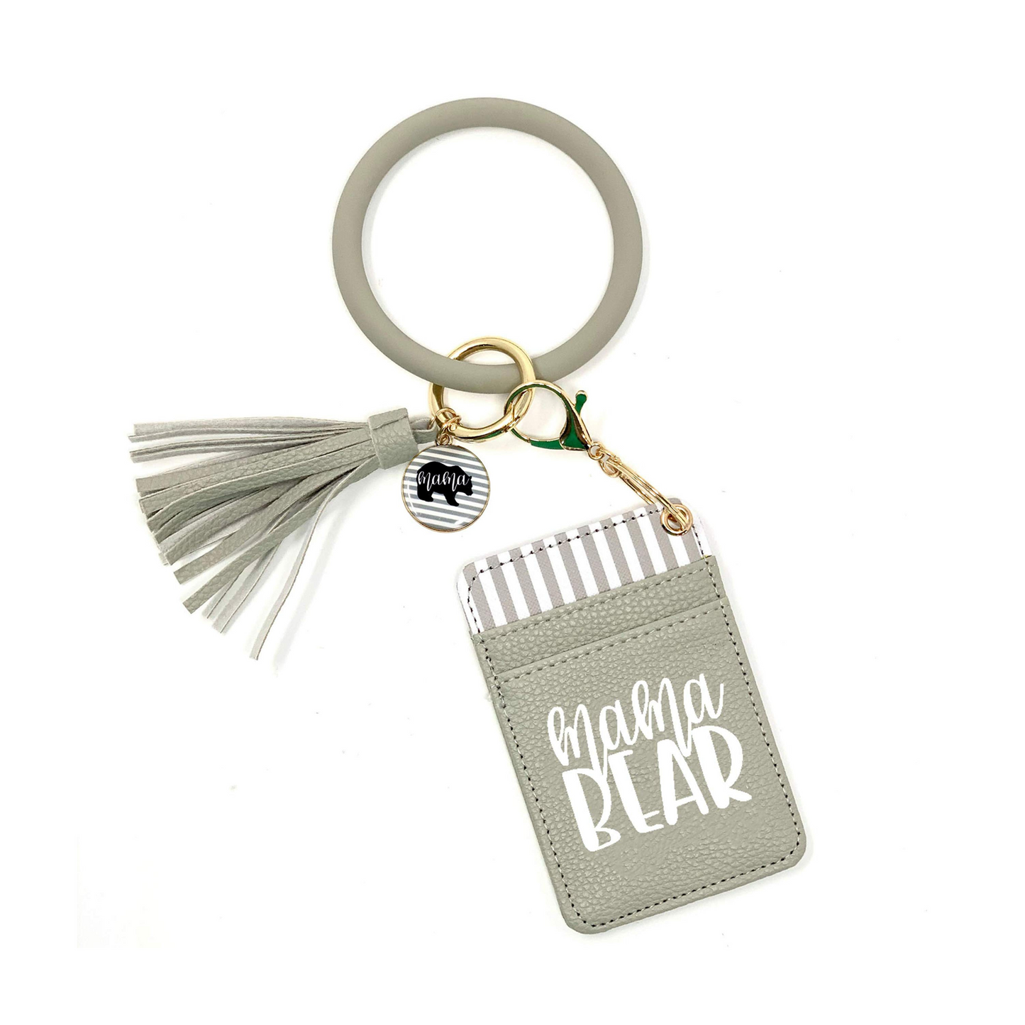 Mama Bear Gray Silicone Bracelet Keychain Wallet for Moms