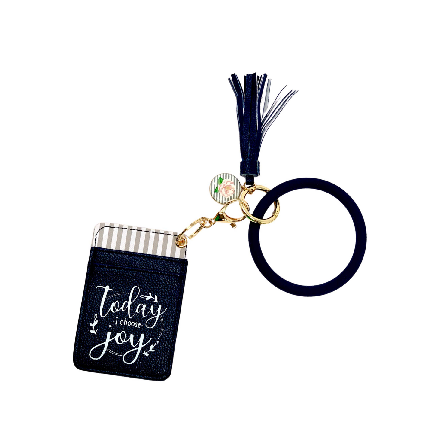 Today I Choose Joy Navy Blue Silicone Bracelet Keychain Wallet