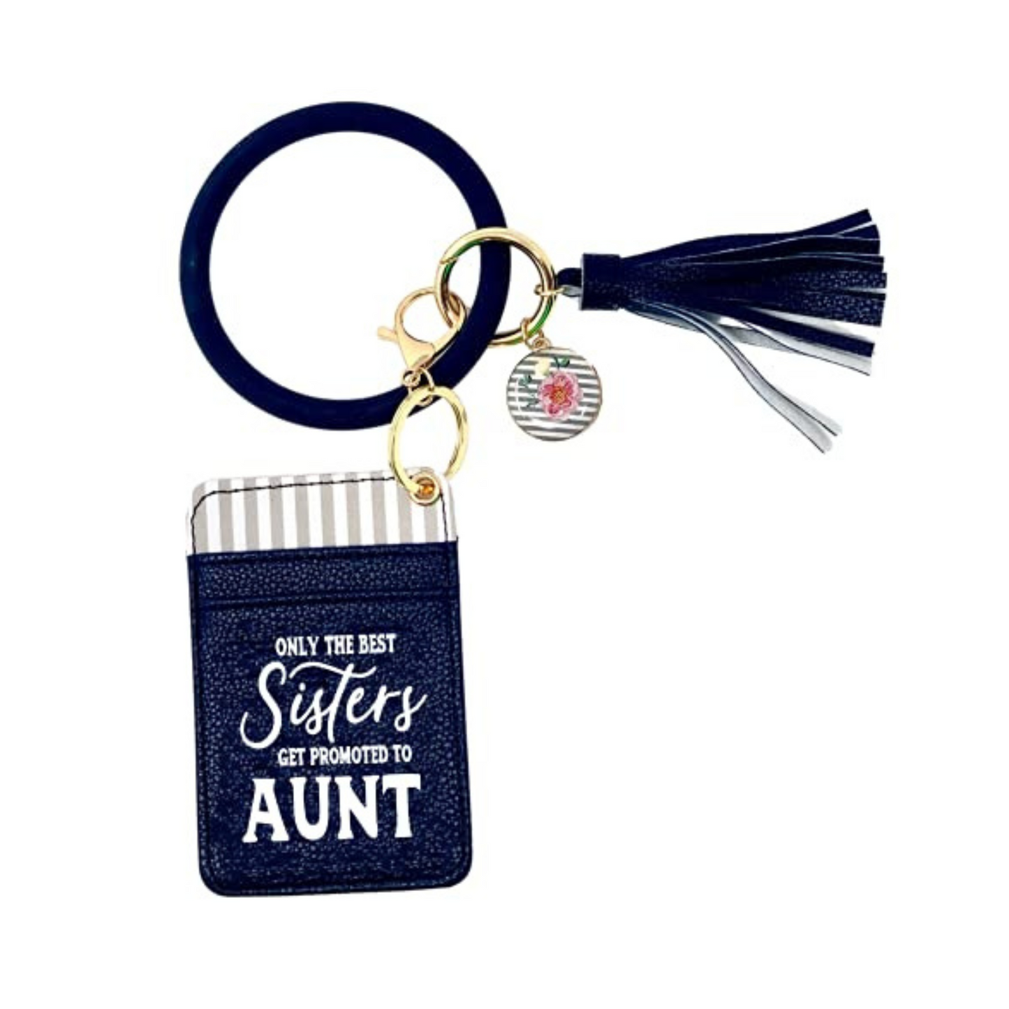 Sisters get Promoted to Aunt Navy Blue Silicone Bracelet Keychain Wallet for Sister