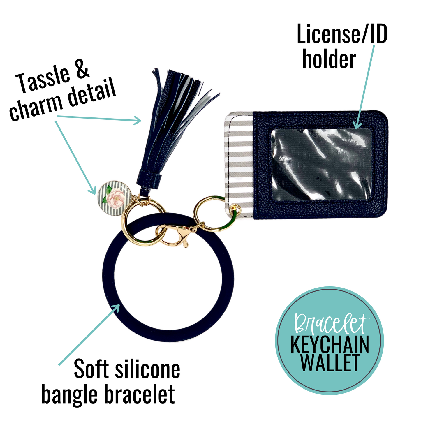 Today I Choose Joy Navy Blue Silicone Bracelet Keychain Wallet