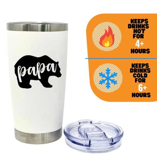 Papa Bear 20 oz White Tumbler for Dads