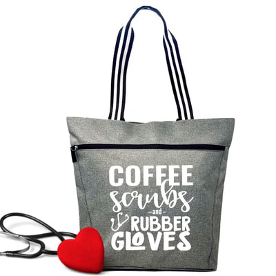 Coffee Scrubs and Rubber Gloves Gray Lexie Tote Bag for Medical Workers