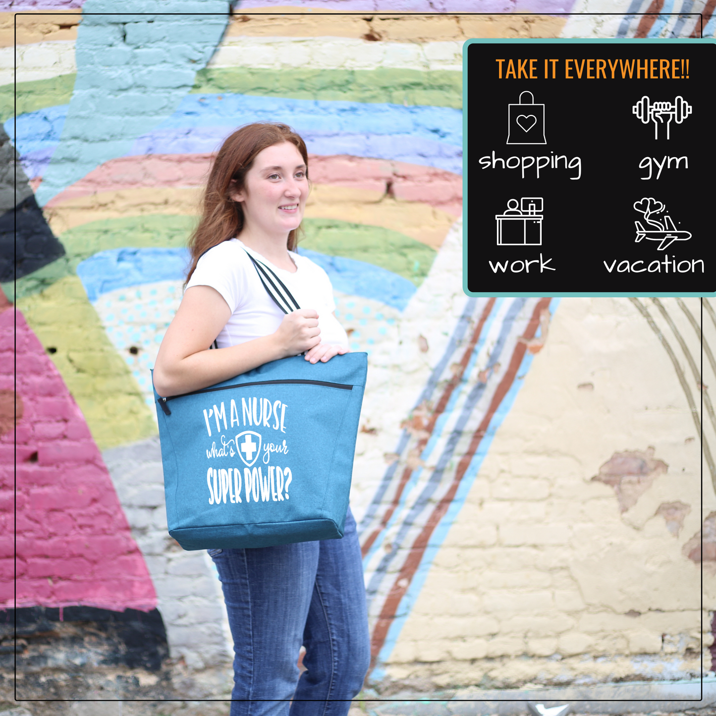Nurse Superpower Lexie Teal Tote Bag for Nurses