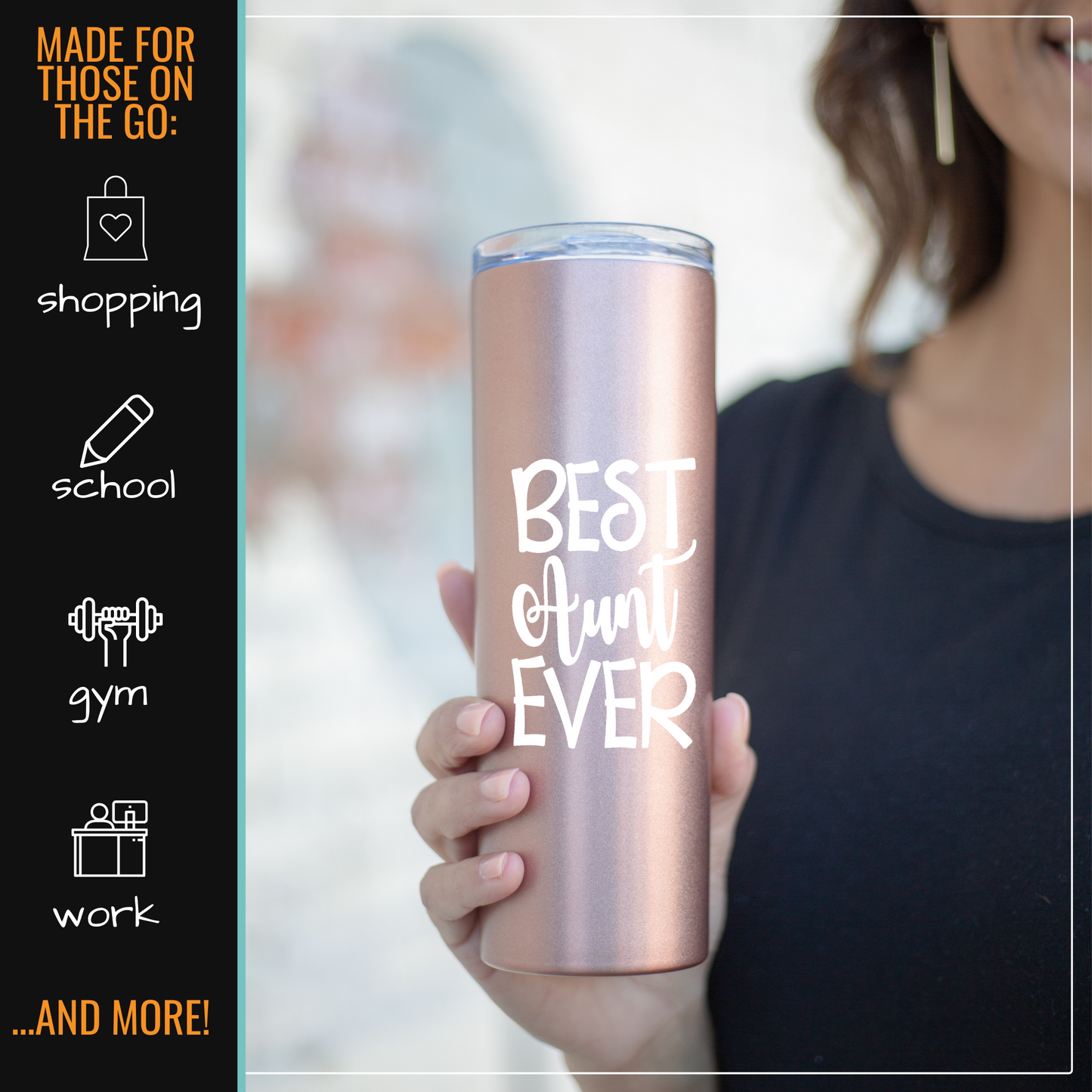 Best Aunt Ever 20 oz Rose Gold Skinny Tumbler for Aunts
