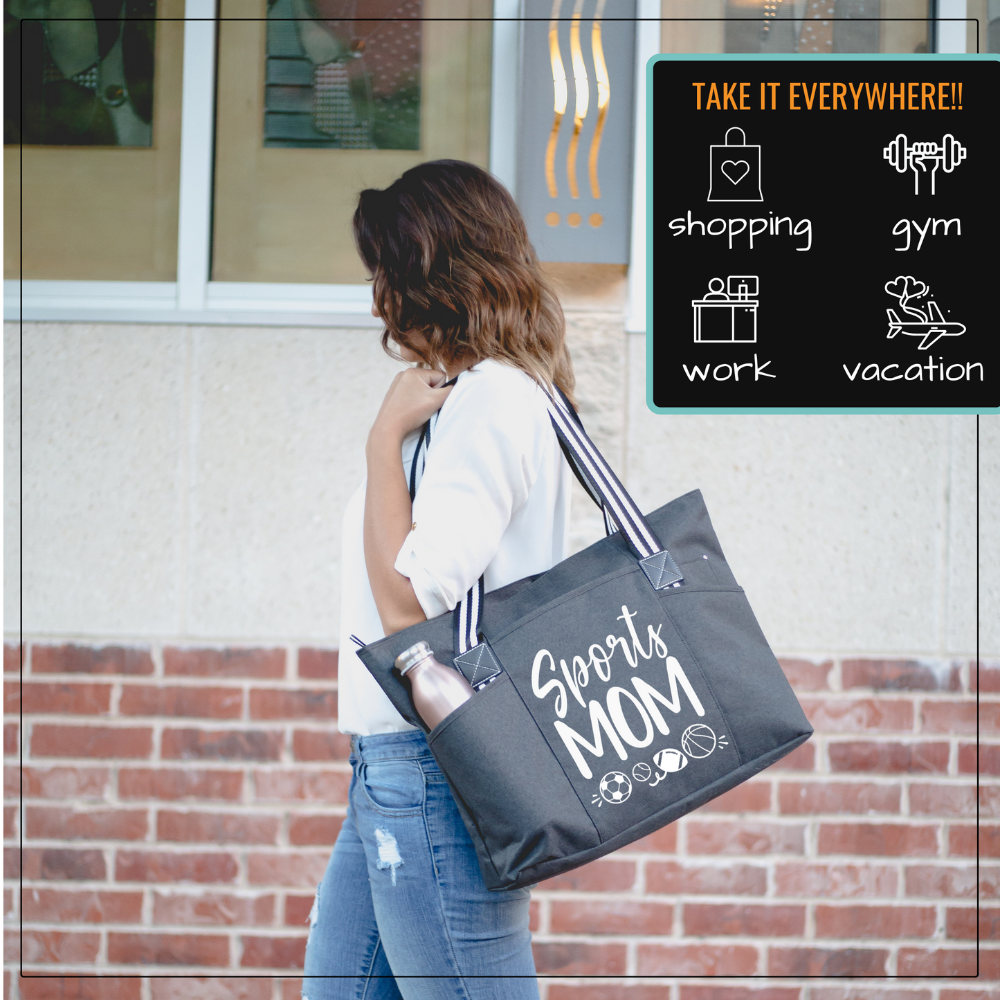 Sports Mom Tessa Black Tote Bag for Moms
