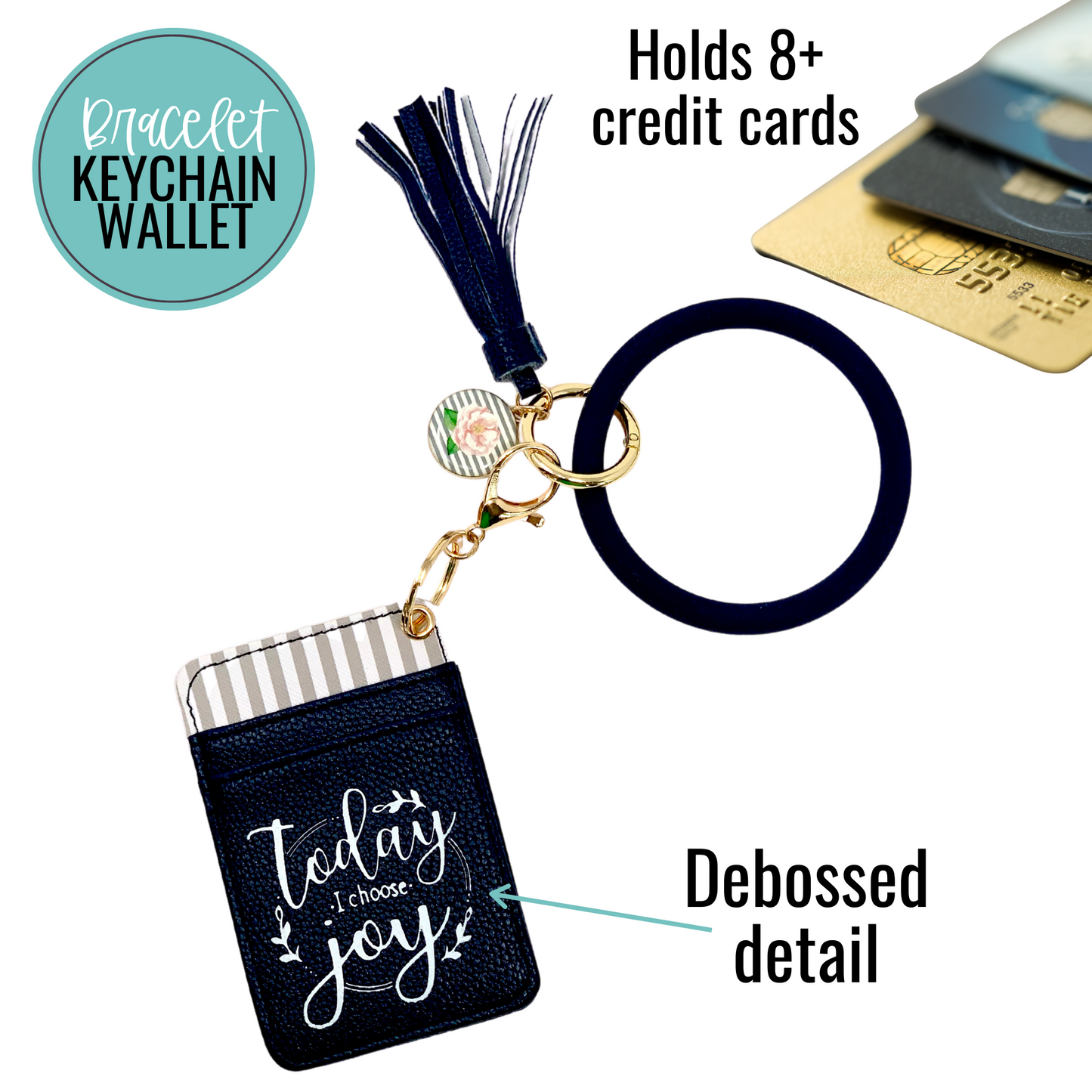 Today I Choose Joy Navy Blue Silicone Bracelet Keychain Wallet