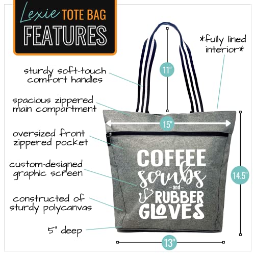Coffee Scrubs and Rubber Gloves Gray Lexie Tote Bag for Medical Workers