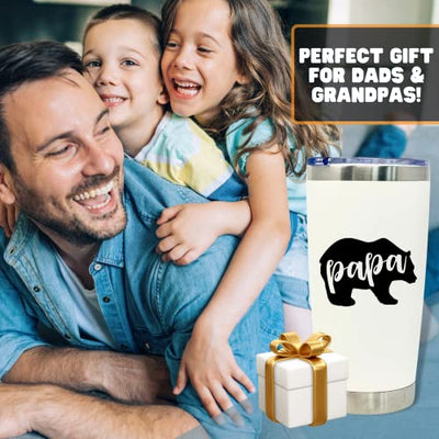 Papa Bear 20 oz White Tumbler for Dads