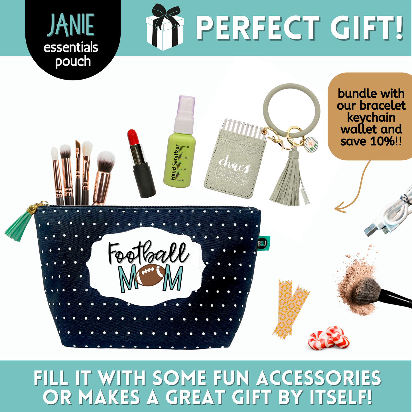 Football Mom Janie Zippered Pouch