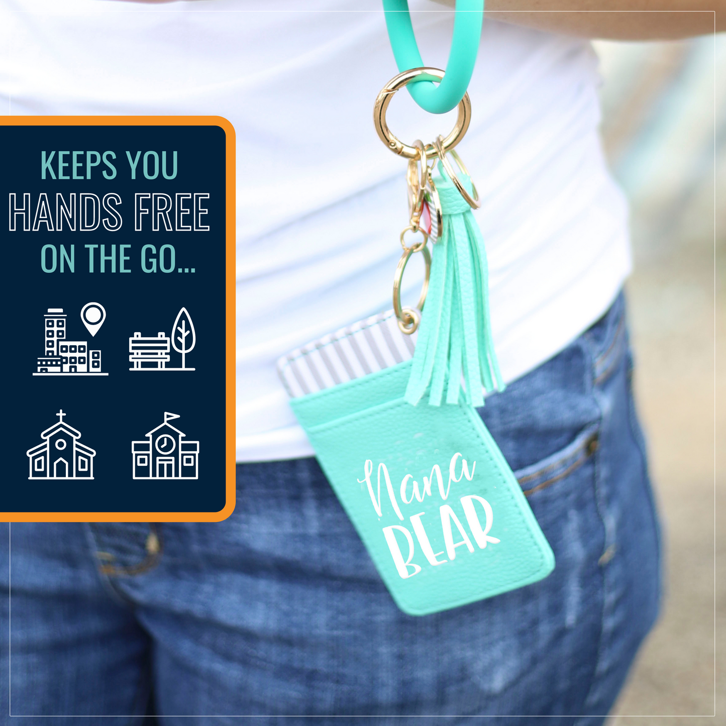 Nana Bear Teal Silicone Bracelet Keychain Wallet for Grandmothers