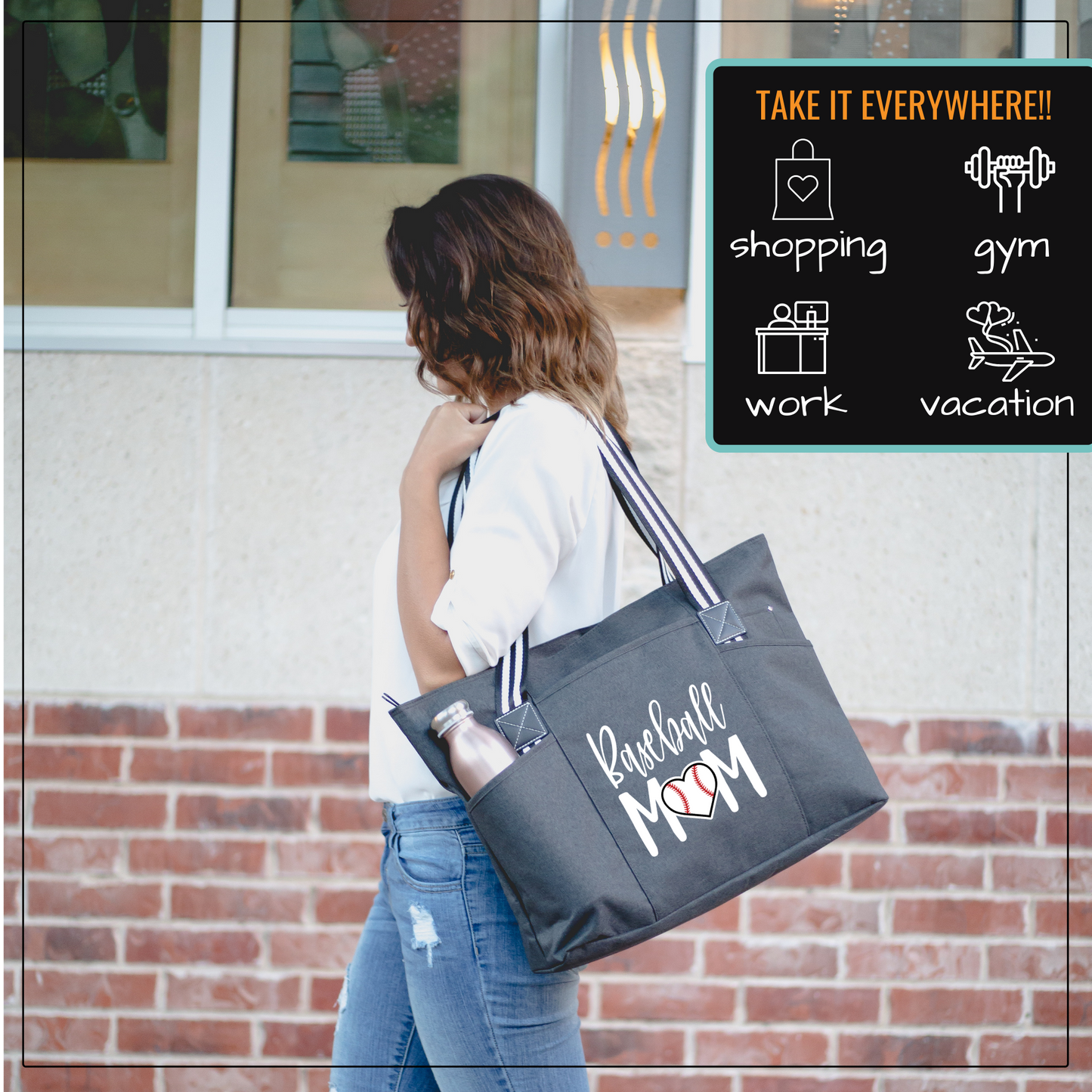 Baseball Mom Tessa Black Tote Bag for Moms