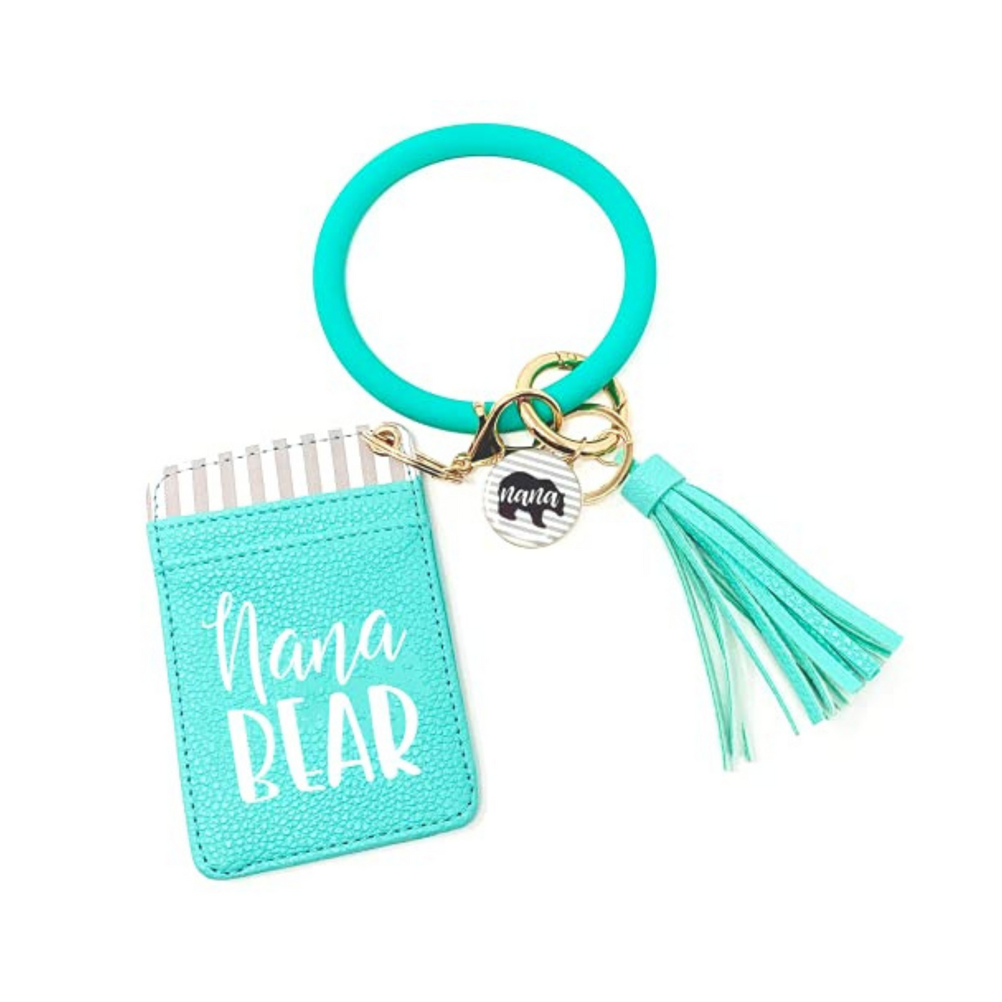 Nana Bear Teal Silicone Bracelet Keychain Wallet for Grandmothers