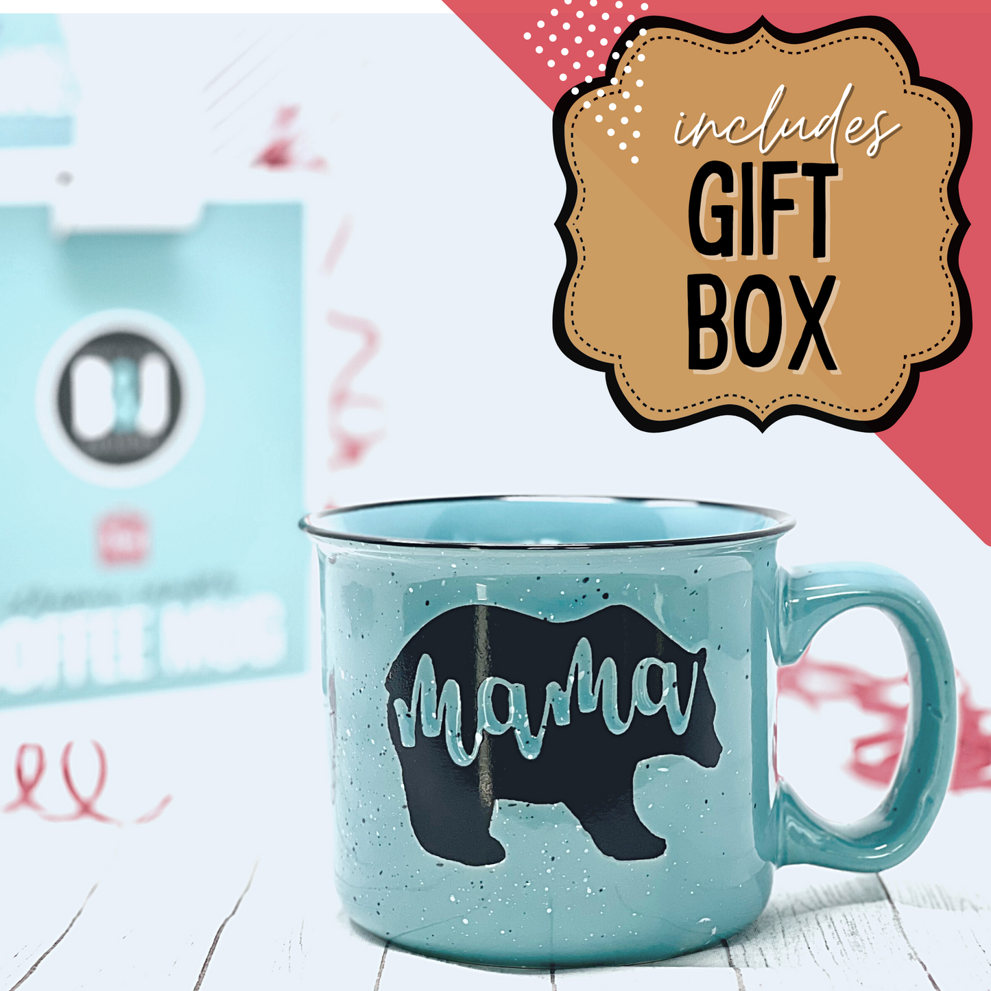 Mama Bear 14oz Teal Ceramic Mug for Moms