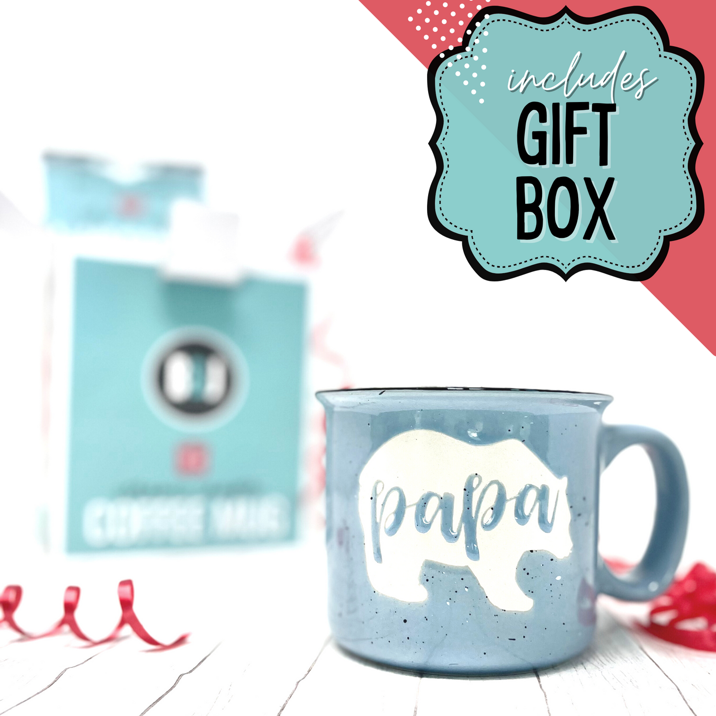 Papa Bear 15 oz Light Blue Ceramic Mug for Dads
