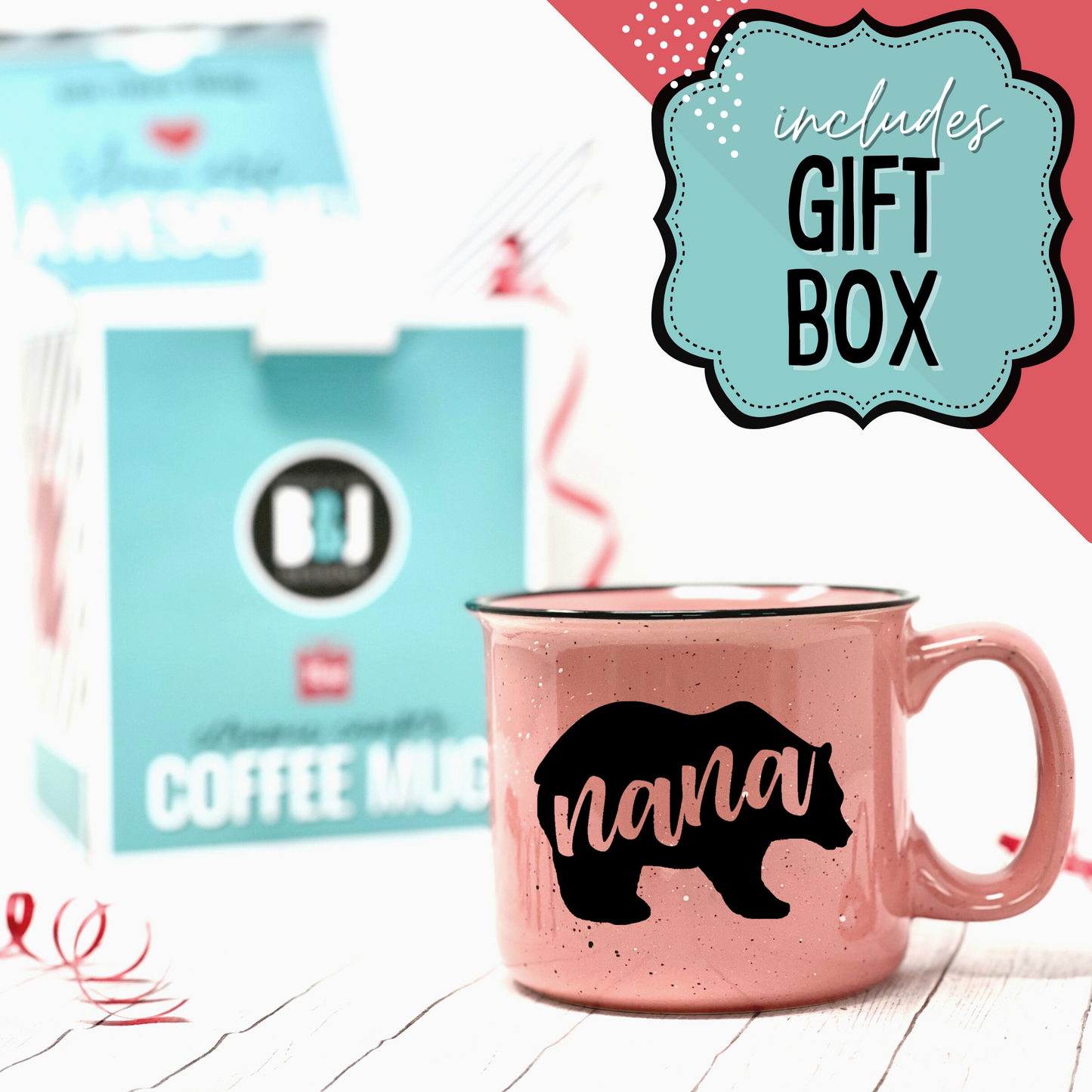 Nana Bear 15 oz Coral Ceramic Mug for Grandmas