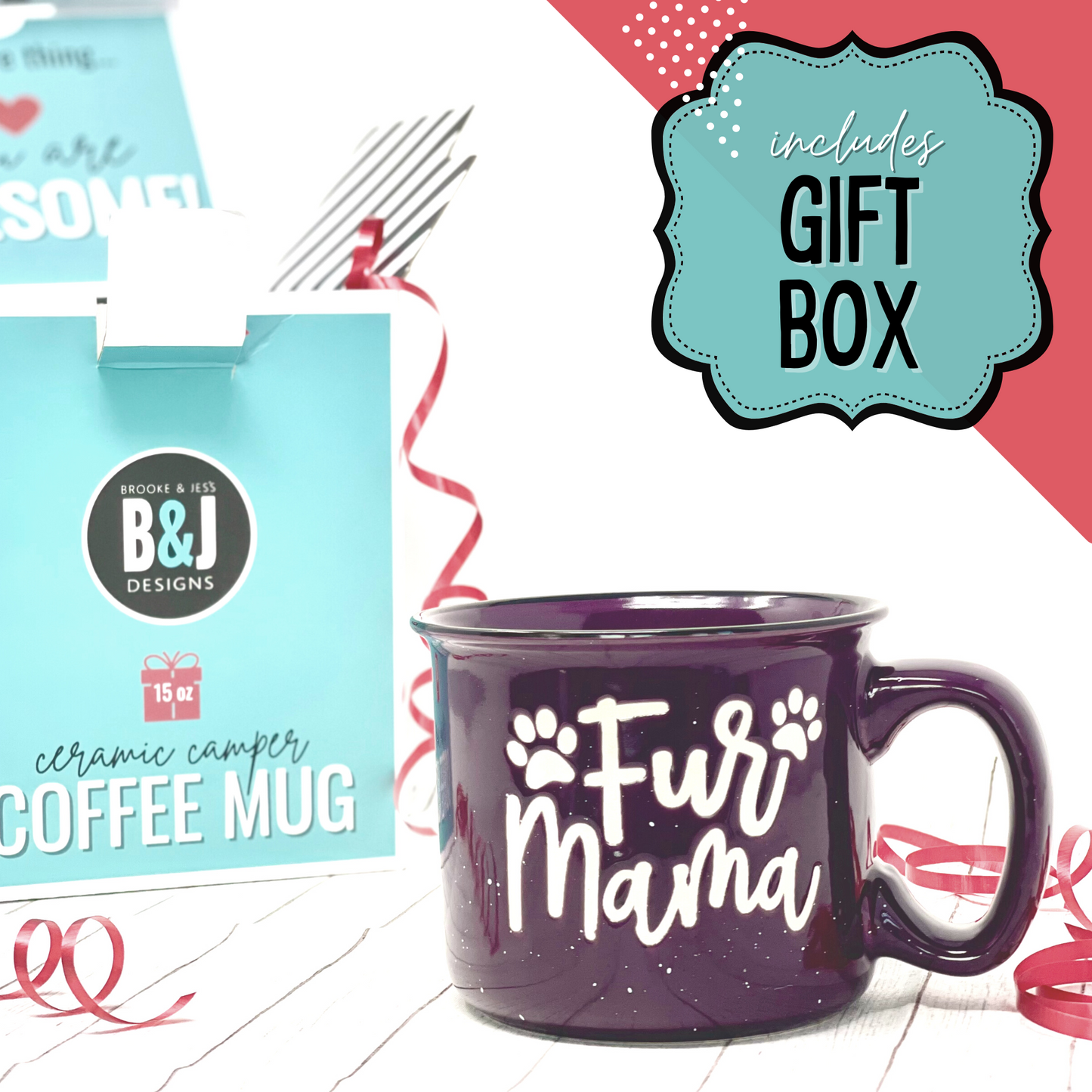 Fur Mama 15 oz Plum Ceramic Mug for Pet Lovers