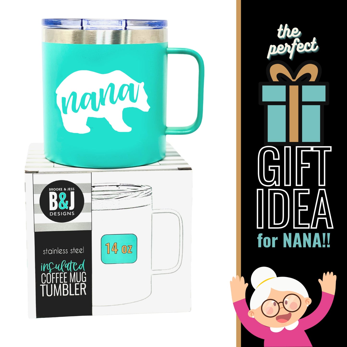 Nana Bear 14 oz Teal Camper Tumbler for Grandmothers
