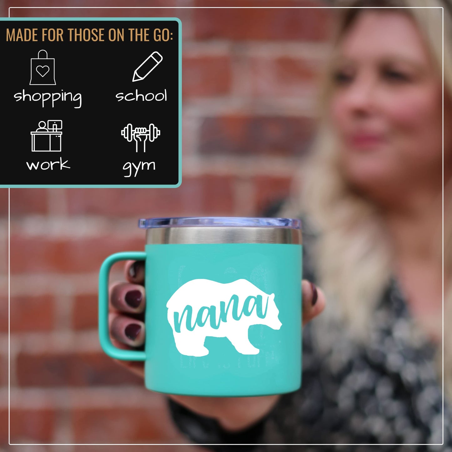 Nana Bear 14 oz Teal Camper Tumbler for Grandmothers