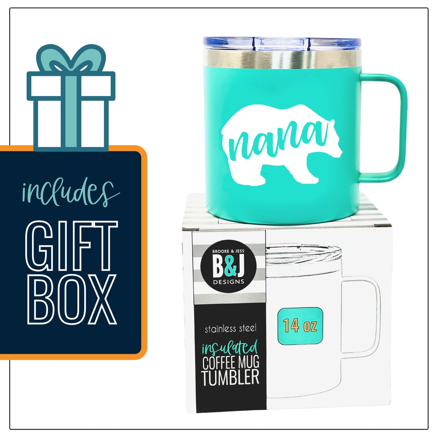 Nana Bear 14 oz Teal Camper Tumbler for Grandmothers