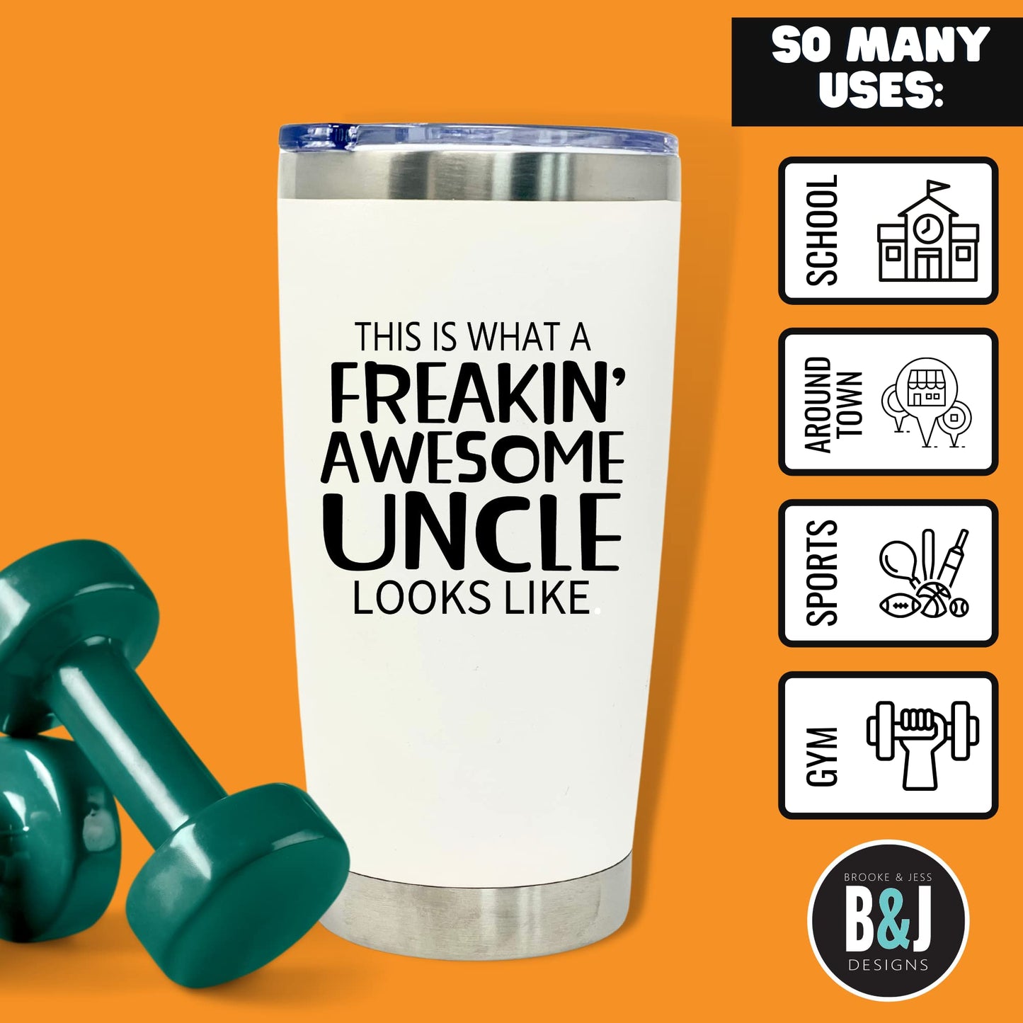 Freakin' Awesome Uncle 20 oz White Tumbler for Uncles