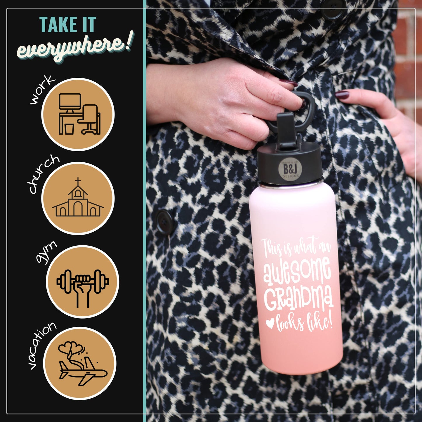 This is What an Awesome Grandma Looks Like 32 oz Rose Gold Water Bottle Tumbler for Grandmothers