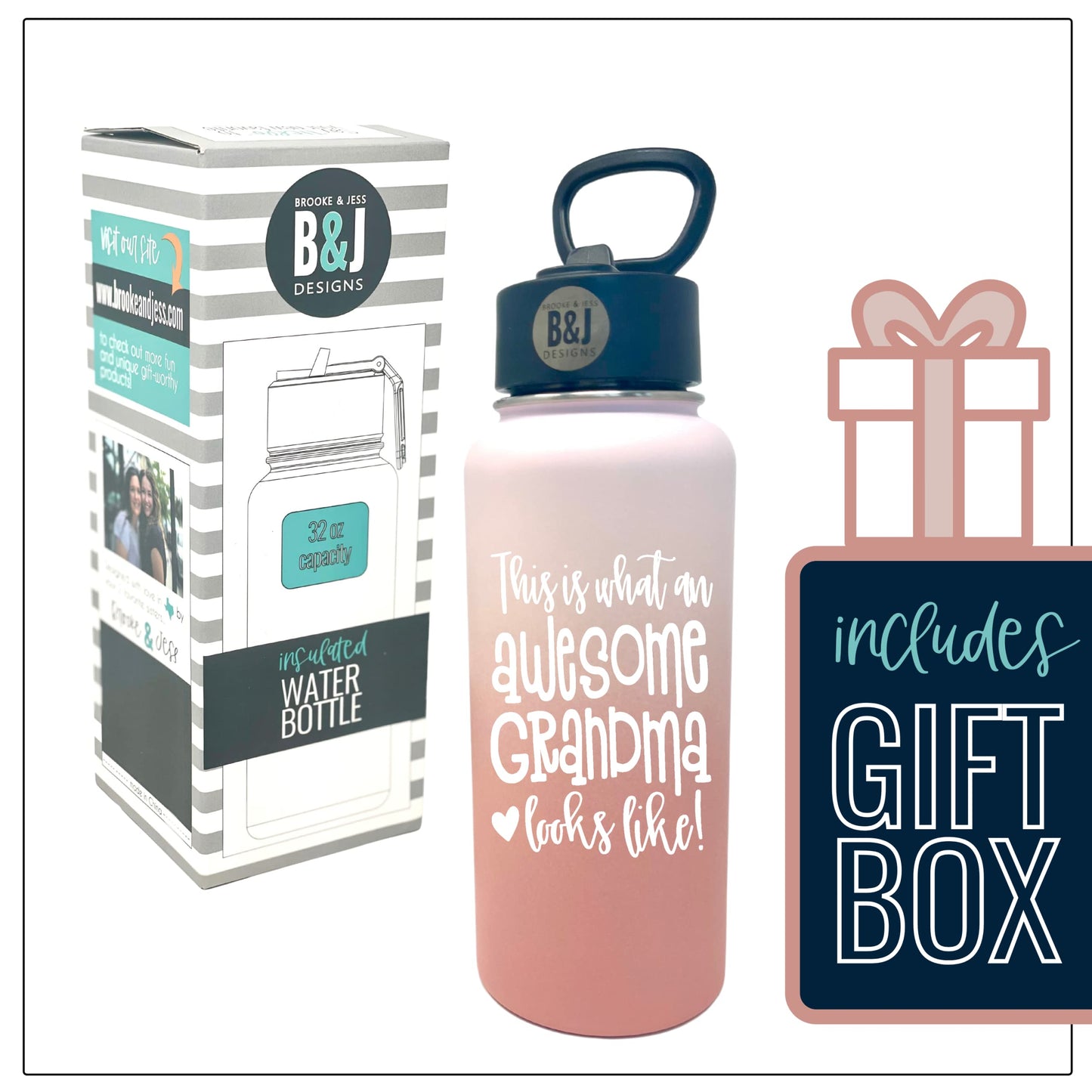 This is What an Awesome Grandma Looks Like 32 oz Rose Gold Water Bottle Tumbler for Grandmothers
